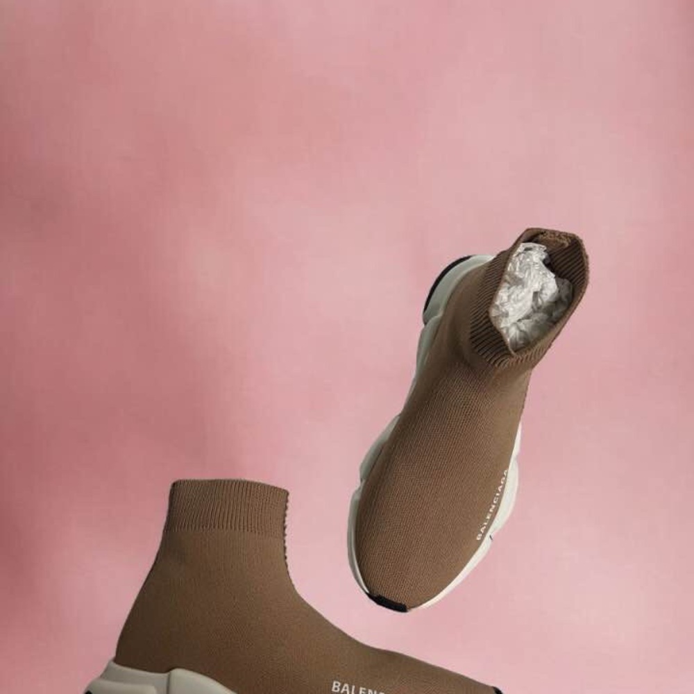 Balenciaga Speed Trainers Tan Brown White Sneaker Women Size 6 Runner Platform - Picture 8 of 12